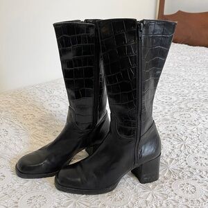 Vintage enzo angiolini leather snakeskin black mid calf heeled boots